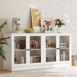 TUSY 4-Piece Large TV Stand with Bookshelves for TVs up to 75", TV Entertainment Center Media Center with Tempered Glass Doors and Shelves, TV Hutch for Living Room (White) TUSY