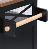 Hlcodca 46.5'' Farmhouse Kitchen Island with Charging Station, Drop Leaf & Bead Drape - Mobile Rolling Cart, Ample Storage, Rustic Wood Grain Countertop for Compact Spaces (Black+Brown) Hlcodca