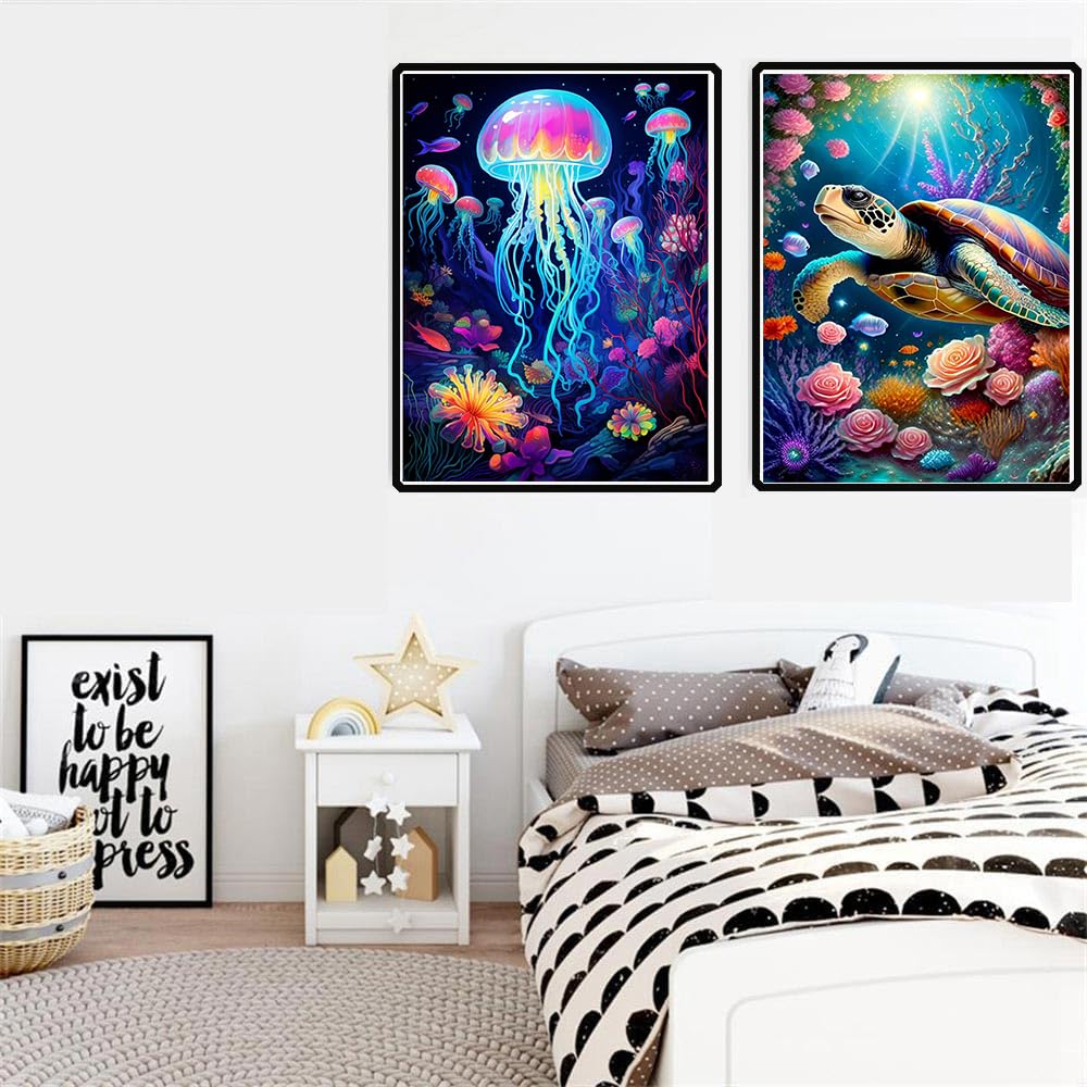 EIBEILI 4 Pack Sea Animals Diamond Painting Kits for Adults, 5D Diamond Art Kits for Beginner DIY Full Drill Diamond Dots Crystal Craft Kits for Home Wall Decor Gifts 11.8x15.7 inch EIBEILI