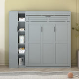 Merax Full Size Murphy Bed Wall Bed with Shelves, Drawers and LED Lights,Gray Merax