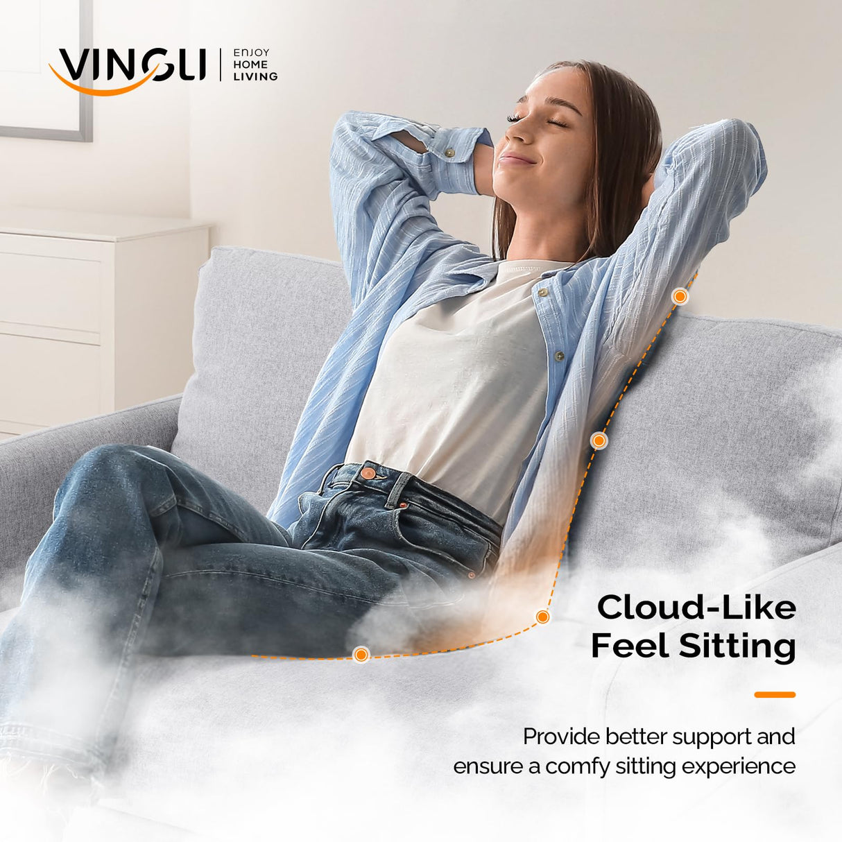 VINGLI 47" Small Couch, Linen Loveseat Sofa Light Grey Mini Couch Mid Century Modern Decor Love Seat for Small Spaces Living Room, Bedroom, Play Room VINGLI