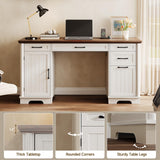 56" Farmhouse Executive Desk with File Drawer, Large Modern Computer Desk with Charging Station, Wood Home Office Desks with Storage, Adjustable Shelf, for Study Work Writing Living Room (White) ONBRILL