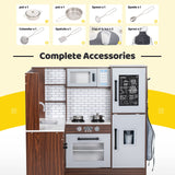 BRINJOY Corner Play Kitchen for Kids, Wooden Toddler Kitchen Playset w/Faucet, Sink, Microwave, Oven, Apron, Blackboard, Storage Cabinets, Pretend Cooking Toys w/Sound & Light Gift for Ages 3+ BRINJOY