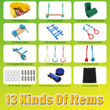 65 FT Ninja Warrior Obstacle Course for Kids, 65 FT Durable Slackline with 14 Obstacles-Swings, Monkey Bars, Arm Trainers and More, Weatherproof Outdoor Obstacle Course for Backyard,3+ Years Old FAHKNS