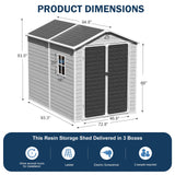 CDCASA 8x6x7 FT Resin Storage Shed, Waterproof Large Outdoor Shed with Floor & Lockable Door & Window & Vents, Plastic Tool Shed for Backyard, Patio, Poolside, Gray CDCASA