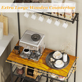 X-cosrack 60" Tall Bakers Racks for Kitchens, Microwave Stand, 4-Tiers Coffee Bar Table,with Adjustable Shelves and 6 S-Hooks,Open Shelf Storage, Kitchen Shelf for Spices, Pot Rack, Rustic Brown X-cosrack