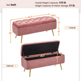 Yaheetech 42 Inches Ottoman with Floding Velvet Storage Bench Foot Stool for Living Room, Bedroom, Entryway Pink Yaheetech