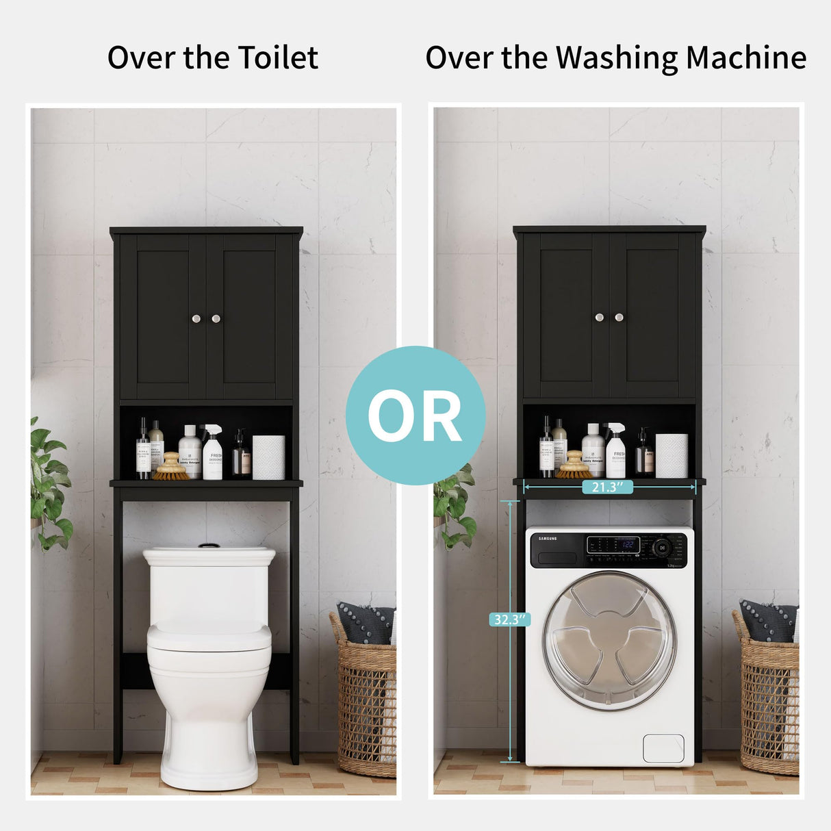 Shintenchi Over The Toilet Storage Cabinet, Bathroom Shelf Organizer with Anti-Tip Device Small Freestanding Space Saver with Adjustable Shelf，Black Shintenchi