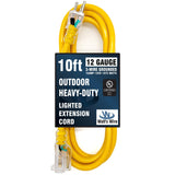 10 ft - 12 Gauge Heavy Duty Extension Cord - Lighted SJTW - Indoor/Outdoor Extension Cord by Watt's Wire - 10' 12-Gauge Grounded 15 Amp Extension Cord Splitter Watt's Wire