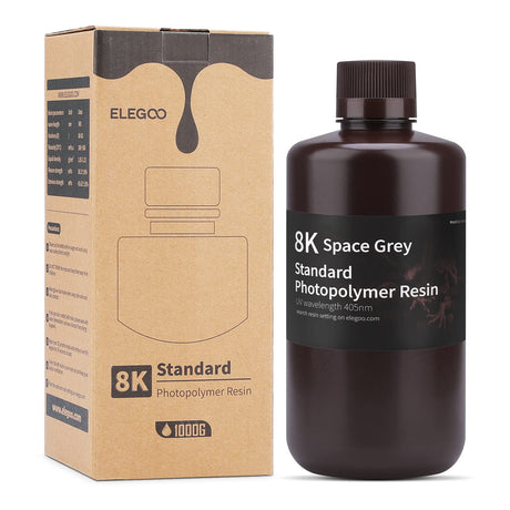 ELEGOO 8K Standard Resin, 405nm Rapid UV-Curing 3D Printer Resin, Higher Precision, Lower Shrinkage 3D Photopolymer Resin for 8K/12K/14K 3D Printer and LCD/MSLA/DLP 3D Printing, Space Grey 1000G Deeplee