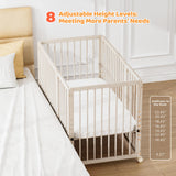 JOYMOR 8-in-1 Convertible Crib with 2" Mattress, Convert from Bassinet, Mid Crib to Full Size Crib, Height Adjustable, Easily Convert to Toddler Bed JOYMOR