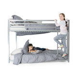 DHP Miles Silver Low Metal Bunk Bed Frame for Kids - Twin Over Twin with Built-in Ladder and High Guardrails DHP