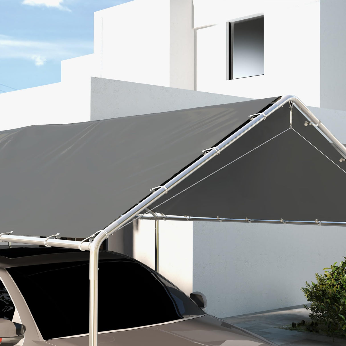 Outsunny 10' x 20' Carport Replacement Top Canopy Cover, UV Resistant and Water Resistant Car Port Portable Garage Tent Cover with Ball Bungee Cords, Dark Gray, Only Cover Outsunny