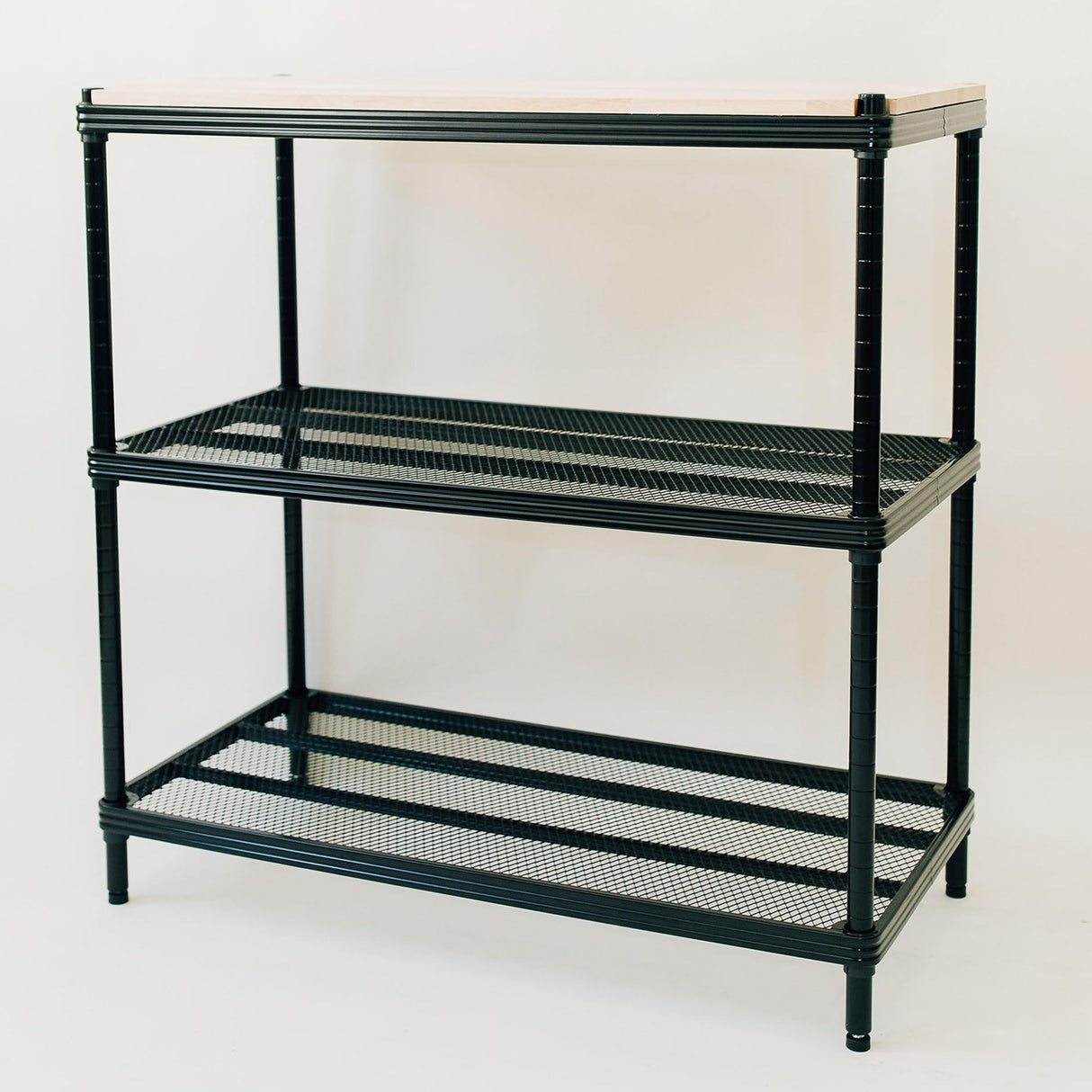 Design Ideas MeshWorks Stainless Metal Mesh Storage Wood Top Workbench Shelving Unit Rack for Garage and Kitchen Storage, Black Design Ideas
