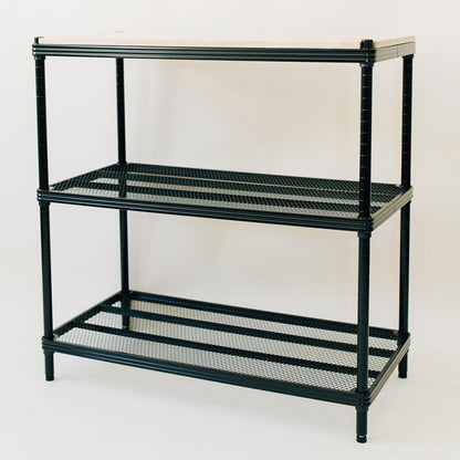 Design Ideas MeshWorks Stainless Metal Mesh Storage Wood Top Workbench Shelving Unit Rack for Garage and Kitchen Storage, Black - WoodArtSupply