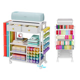 Large Craft Wrapping Paper Organizers Cart, Rolling DIY Storage for Birthday & Holiday with 2 Fabric Drawers, Lockable Wheels Cart for Vinyl Roll, Paints, Craft Supplies, Multi-Tier Craft Tape Holder Lyuwanxian