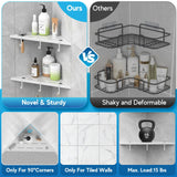 SZWQILIN Corner Shower Shelves, 10" White 304 Stainless Steel Recessed Shelf for Bathroom，Grout in Shelf with Hooks for Tiled Wall 2 Pack (White) SZWQILIN