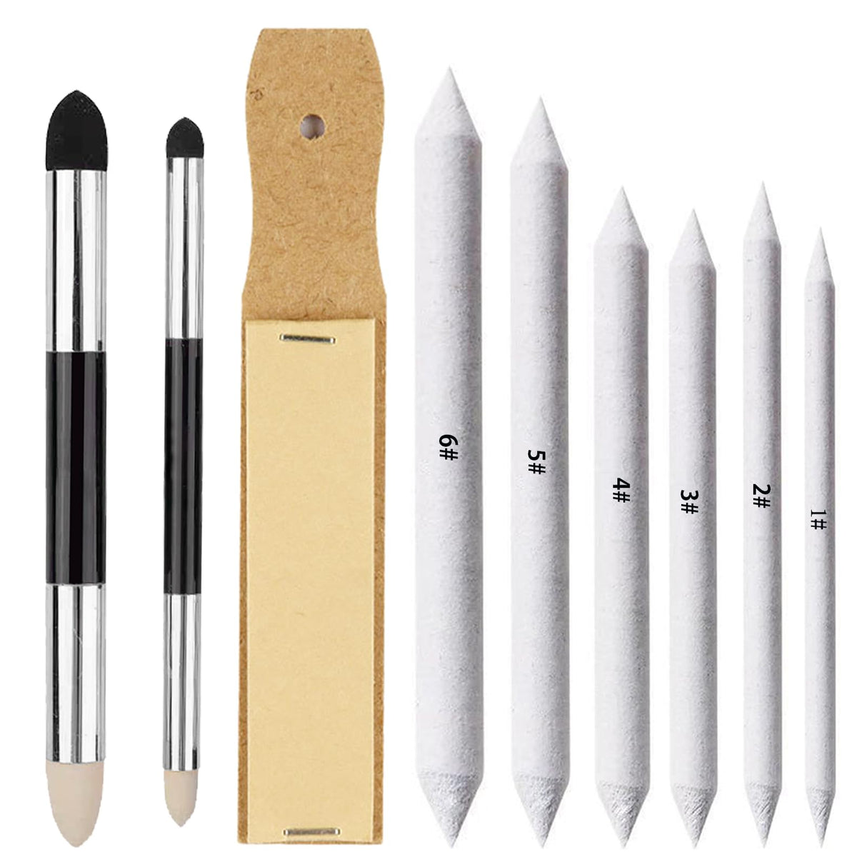 Haojiaho Blending Stump, 9pcs Blending Stumps, Blending Sponge Pens and Sandpaper Pencil Sharpener, Washable & Reusable, Tortillions Paper Art Blenders for Student Artist Charcoal Sketch Drawing Haojiaho