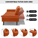 COPIAE 89” Futon Sofa Bed, Comfy Futon Couch Bed with 2 Square Pillows, Convertible Sleeper Sofa with Adjustable Backrest&Armrests, Modern Loveseat Sleeper for Living Room,Velvet Fabric,Burnt Orange COPIAE