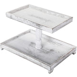 Farmhouse Tiered Tray Stand Wooden Rustic 2 Tier Tray Stand Rectangular Tray Serving Two Tiered Tray Stand for House Kitchen Cake (White) Yalikop