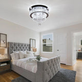 LEONTYNE 11.8 inch Crystal Chandeliers Modern Crystal Ceiling Light LED Chandeliers Semi Flush Mount Chandelier Light for Bedrooms Dining Living Room Hallway (6500K Cool White Light) LEONTYNE