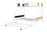 PVWIIK Twin Over Full Bunk Bed with Trundle,Heavy-Duty Sturdy Bedframe with Safety Guardrail & Ladder for Kids Boys Girls Teens,Space Saving Design & No Box Spring Needed,White PVWIIK