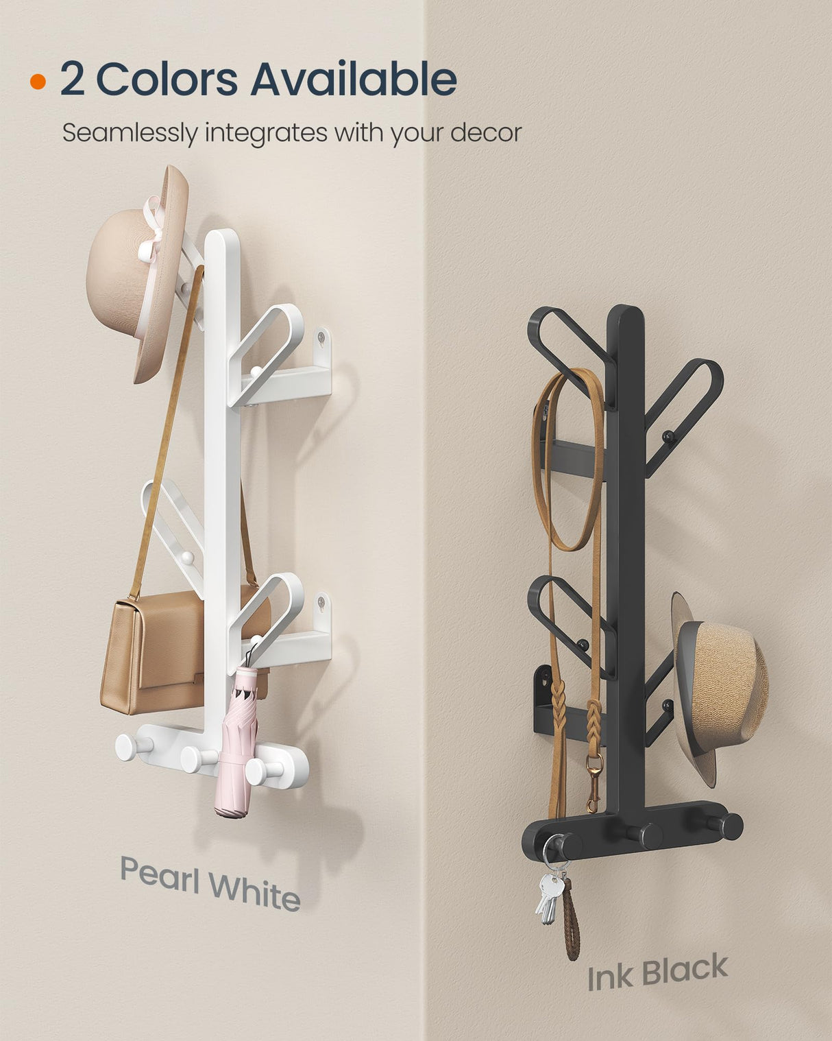 SONGMICS HOME Set of 2 Wall-Mounted Coat Racks, Wall Hooks, Branch-Look Racks with 14 Hooks, Ball Tips, for Clothes, Hats, Bags, Ink Black URCR036B01 SONGMICS HOME