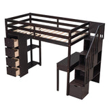 CITYLIGHT Espresso Twin Size Loft Bed with Desk, Storage Staircase, and Drawers CITYLIGHT