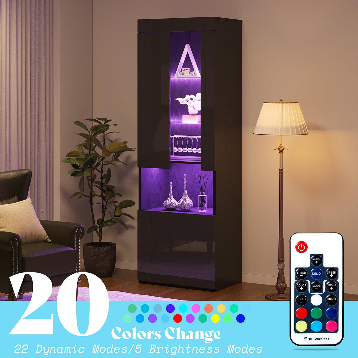 AMERLIFE 80" Modern TV Stand with Electric Fireplace & 2 LED Bookcases - Black Entertainment Centre for TVs Up to 90" AMERLIFE