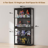 Ceruvia Glass Display Cabinet with 3CCT Motion Sensor Light, 4-Tier Curio Case for Collectibles, Storage Shelf with Glass Doors, Bookcase, Showcase, Black Ceruvia