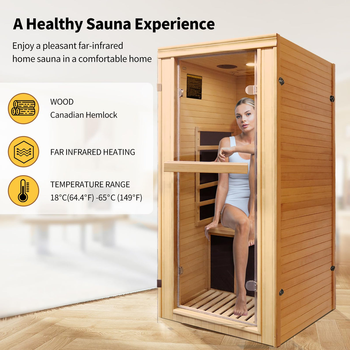 Infrared Sauna for Home Sauna Room Dry Sauna for Home 980W Indoor Sauna for Single Person Hemlock Wood Sauna with 110V Heaters Panels 1 Person Low EMF Far Infrared Sauna with LCD Control in Home Sauna HOSAUNA