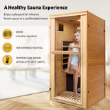 Indoor Sauna Infrared 1 Person Saunas Home Canadian Hemlock 980W Low-EMF Dry Sauna 5 Ultra-Low Energy Saving Heating Panels, Built-in LCD Control Panel, Speakers, Reading Lights and Circulation Vents RIGO