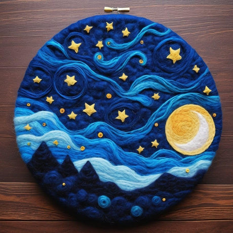 yesJRL Needle Felting Kits Beginners, Natural Landscape DIY Wool Needle Felting Starter Kit, Floral Needle Felt Set with Foam Pad, Felt Cloth and Instructions, Used for Home Decoration (Blue) yesJRL