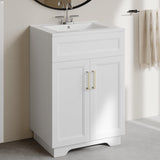 OLD CAPTAIN Bathroom Vanity with Ceramic Sink, Wooden Double Door Bathroom Storage Vanity with 24 Inch, Milky White Finish OLD CAPTAIN