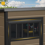 DWVO 5x3FT Outdoor Storage Shed with Fence-Style and Side Windows, Floor, Lockable Doors, Plastic Storage for Backyard and Garden, Brown DWVO