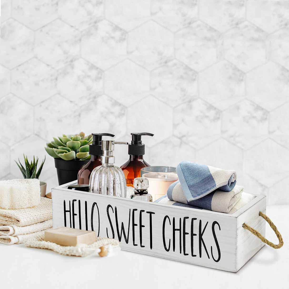 Bathroom Decor Box 2 Sides Funny Toilet Paper Holder Wood Tank Box Over Toilet Paper Storage Basket with Rope Handle Rustic Bathroom Paper Organizer Box with Funny Sign Farmhouse Home Decor Box ANRXNCY