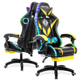 HOFFREE Gaming Chair Massage with Bluetooth Speakers and Led Lights Ergonomic Computer Gaming Chair with Footrest RGB Video Game Chair with High Back Lumbar Support Yellow and Black HOFFREE