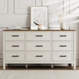 LYNSOM Farmhouse 9 Drawers Dresser for Bedroom, 55" Wide Wood Rustic Chest of Drawers with Natural Texture, Metal Handle, Storage Dressers Organizer for Entryway, Hallway, Antique White