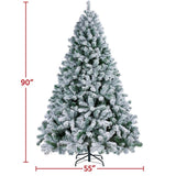 Yaheetech 7.5ft Pre-lit Artificial Christmas Tree W/Incandescent Warm White Lights, Snow Flocked Full Prelighted Xmas Tree W/1284 Branch Tips, 550 Incandescent Lights & Foldable Stand, Green & White Yaheetech