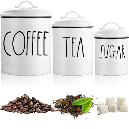 Brighter Barns Large Coffee Tea Sugar Canister Set Farmhouse Coffee Container Set - Large Airtight Food Storage Containers with Lids - Farmhouse Kitchen Decor - Coffee Station Decor & Accessories