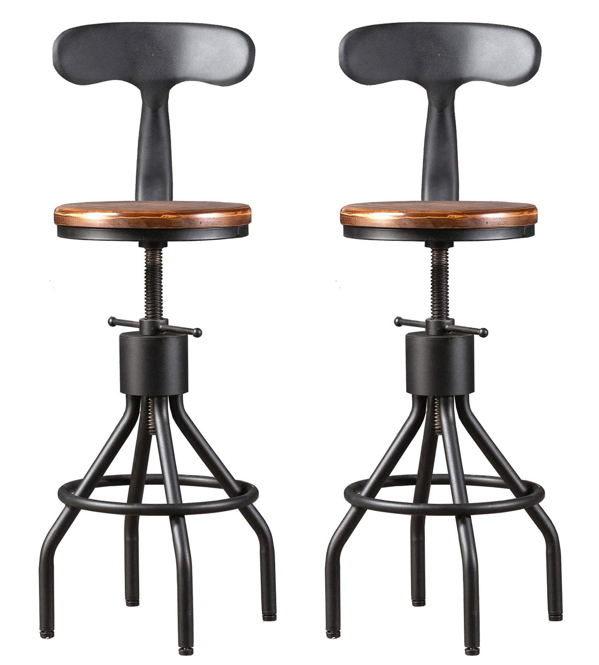 LOKKHAN Set of 2 Rustic Industrial Bar Stool-24-30 Tall Adjustable Metal Swivel Wooden Top Barstools-Counter Height Bar Height-Vintage Farmhouse Kitchen Breakfast Cafe Stool-with Backrest LOKKHAN