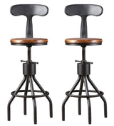 LOKKHAN Set of 2 Rustic Industrial Bar Stool-24-30 Tall Adjustable Metal Swivel Wooden Top Barstools-Counter Height Bar Height-Vintage Farmhouse Kitchen Breakfast Cafe Stool-with Backrest LOKKHAN