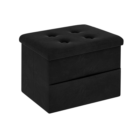 ZOES HOMEWARE Small Storage Ottoman Foot Rest, Velvet Ottoman with Storage and Side Pocket, Black Foot Rest for Couch, Foldable Footstool Ottoman for Chair,Living Room&Dorm, 16"x12"x12" Black