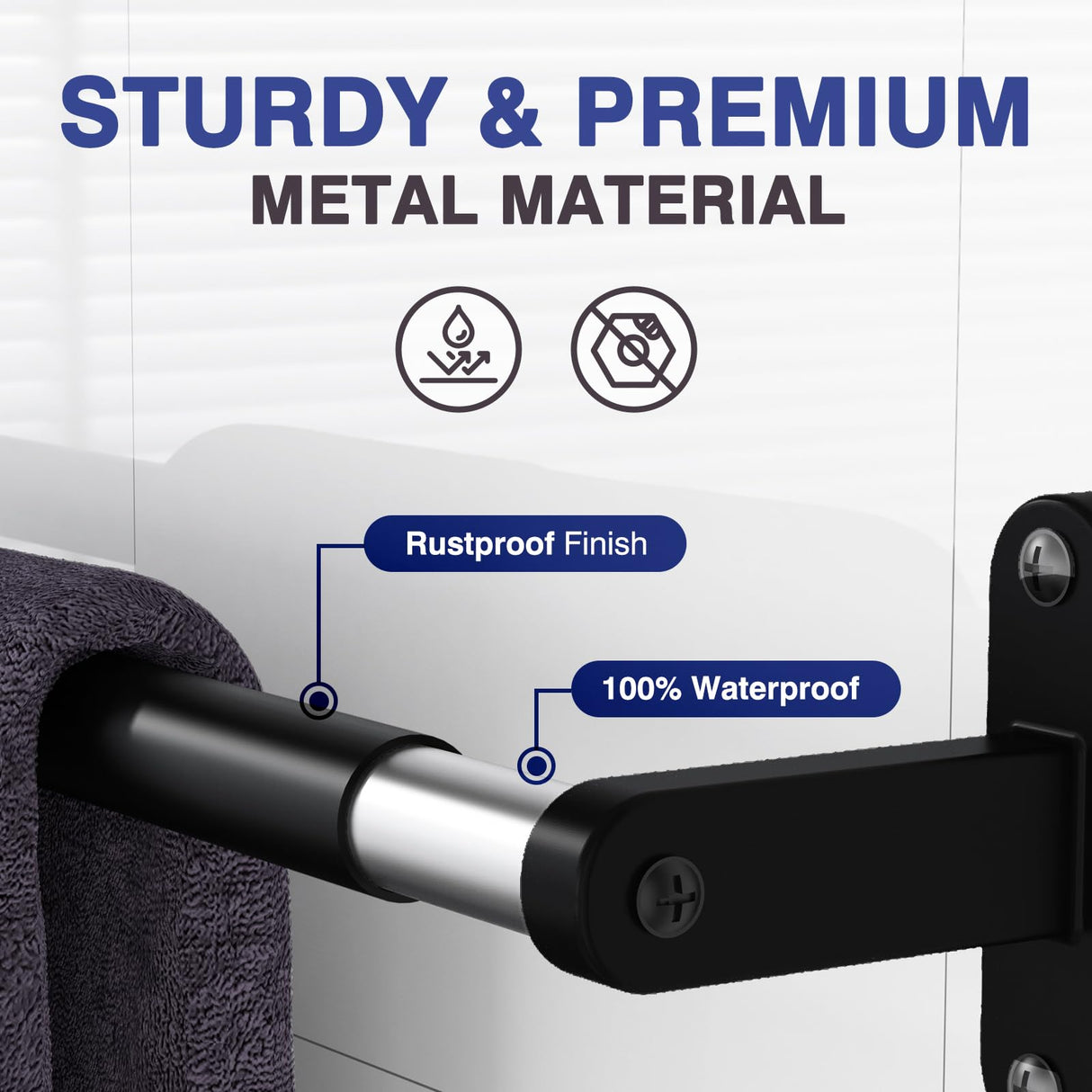 Powools Towel Rack for Bathroom - 24" Rustproof Towel Holder, Sturdy Towel Bar Wall Mounted, Space-Saving Towel Hanger, Bathroom Accessories, Home Decor, Apparment Essentials, Black Powools