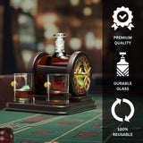Casino Roulette Whiskey Decanter for Men, Husband, Him | 67.6 OZ Decanter With 2 x 10oz Dice Whiskey Glasses | Gold & Wood Gambling Slot Gift for Bourbon, Scotch, Liquor, Gifts For Dad, Guy, Winter The Wine Savant