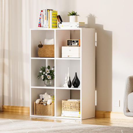 COMHOMA 6 Wood Cube Storage Organizer with Open Back and Removable Back Panels, 11In White Cube Storage Bookshelf, Cubicle Shelf Bookcase for Home Office Bedroom Living Room, Vertical or Horizontal COMHOMA