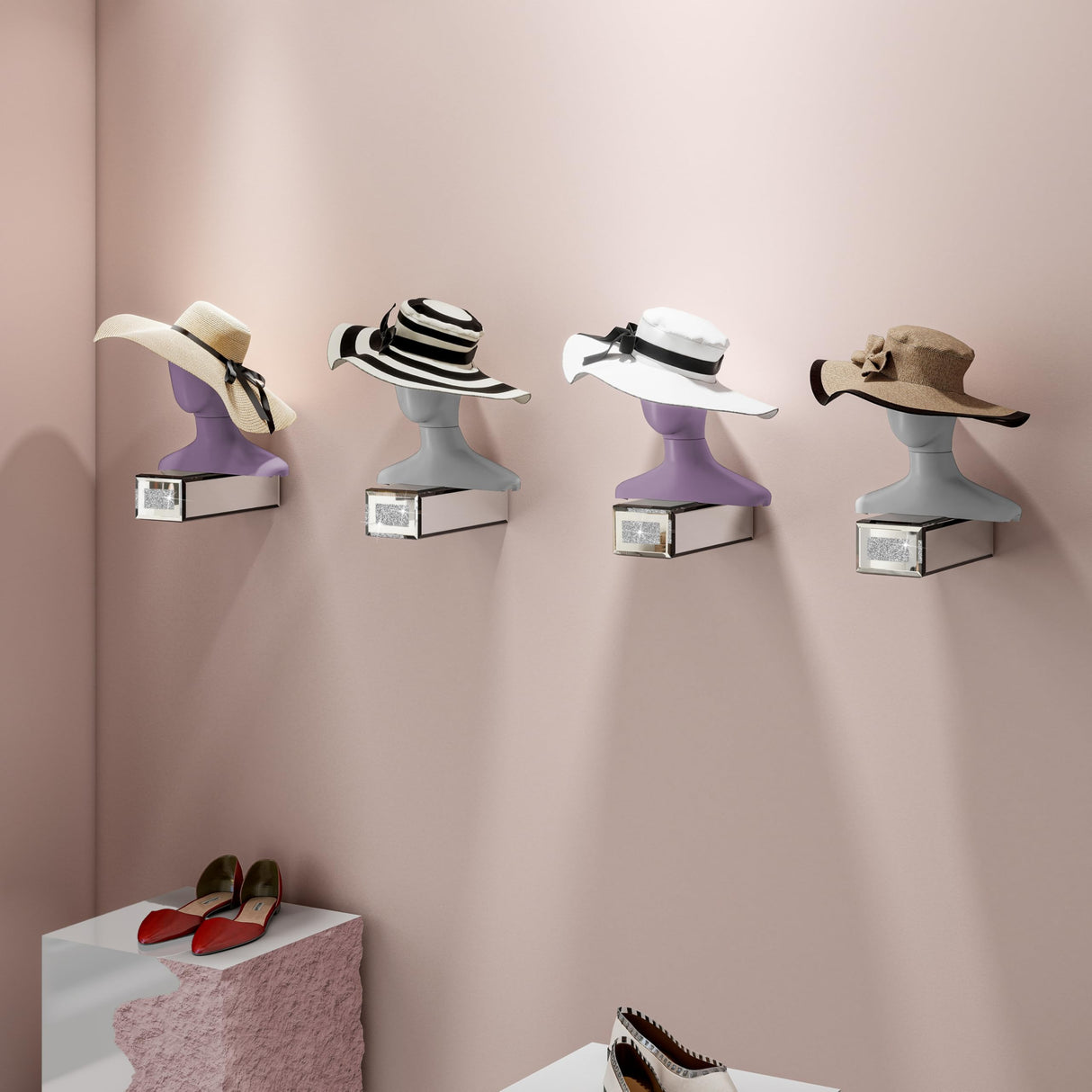 blingworld Shoe Floating Display Shelves Wall Mount Set of 4 – Mirrored Bling Glass Levitating Sneakers Shelves, Space-Saving Sneaker Display Shelf for Collectibles, Bedrooms, Dorms & Game blingworld