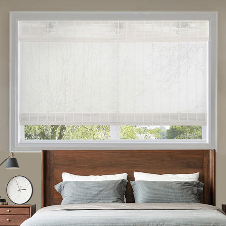 CHEFRU Bamboo Window Roman Shades, Vertical Stripe, Wood Cordless Light Filter/Sheer Window Blinds CHEFRU
