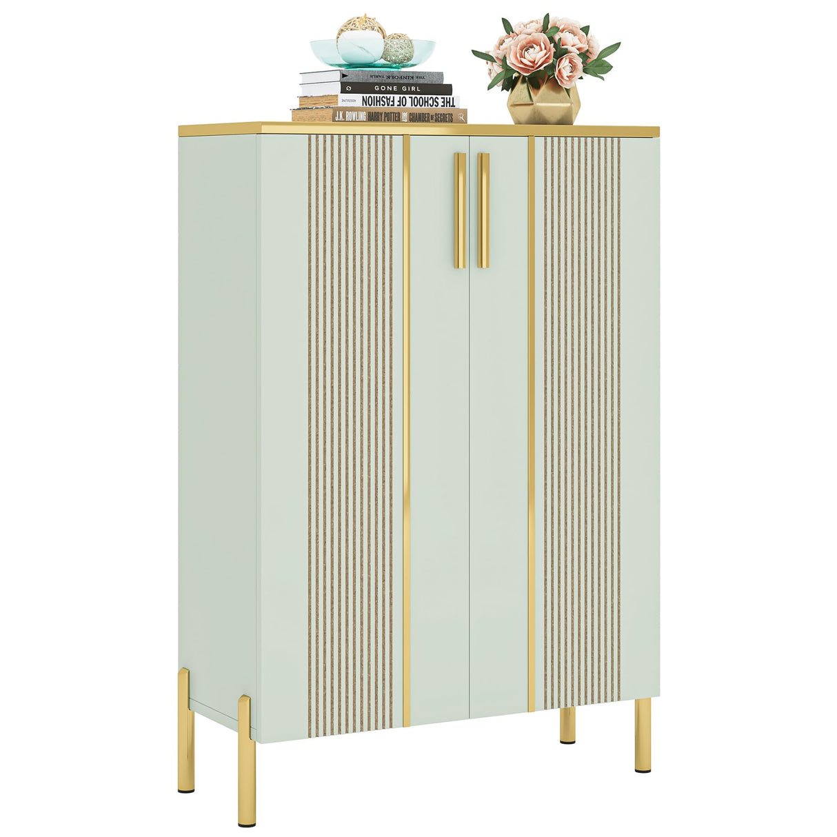 Tribesigns Shoe Cabinet with Doors, 6-Tier Shoe Storage Cabinet with Adjustable Shelves, Wooden Shoes Rack Shoe Storage Organizer for Entryway, Hallway, Closet, Living Room, Light Green Tribesigns