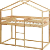 DUORUIMI Playhouse-Inspired Style Wooden Twin Over Full Bunk Bed, Loft Bed with Playhouse, Farmhouse, Ladder and Guardrails, Compatible with Girls Boys Teens (Gray-Play-TOF),bed frame DUORUIMI